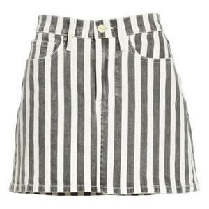Frame Le Mini Beatnik Stripe Denim Skirt in Noir Multi Gray White Pocket…